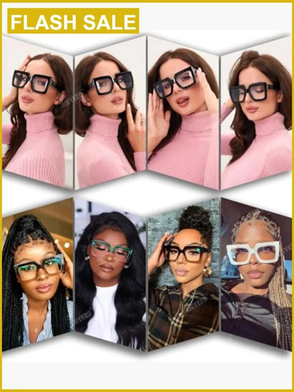 Oversized Square Blue Light Blocking Glasses Full Rim UV Protection